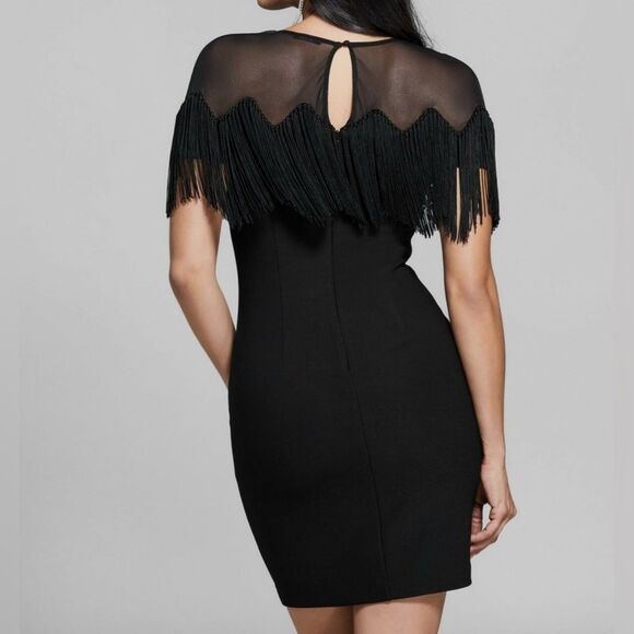 Marciano Black Fringed Trim Midi Dress - Picture 3 of 4